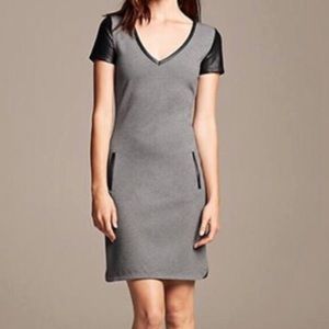 Banana Republic Gray Dress with Leather Sleeves
